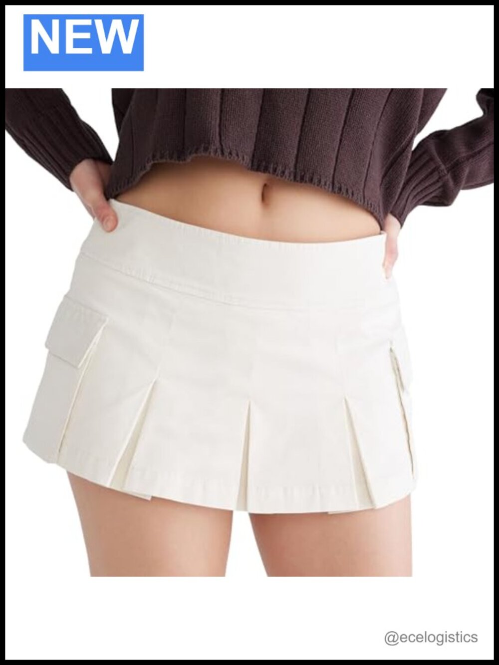 Low-Rise Pleated Cargo Mini Skort with Built-in Knit Shorts and Cargo Pockets